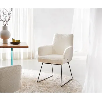 Jídelní židle DELIFE Jídelní židle Heira-Flex s područkami bouclé bílá tenká podnož černá taštičkové pružiny