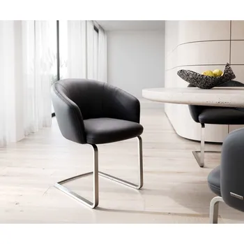 Jídelní židle DELIFE Jídelní židle Caja-Flex s područkami pravá kůže černá jídelní židle plochá nerezová ocel taštičkové pružiny