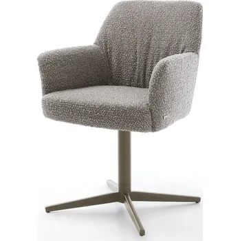 Jídelní židle DELIFE Jídelní židle Xana-Flex s područkami bouclé stříbrně šedá podnož ve tvaru kříže titanový efekt 360° otočná taštičkové pružiny