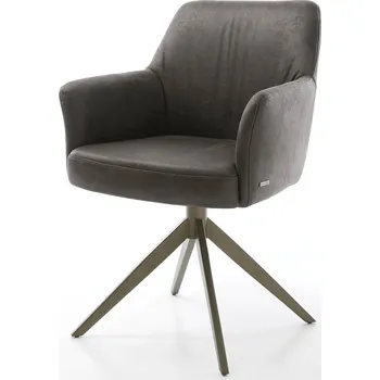 Jídelní židle DELIFE Jídelní židle Xana-Flex s područkami mikrovlákno antracit vintage křížová podnož široká titanová barva 360° otočná taštičkové pružiny