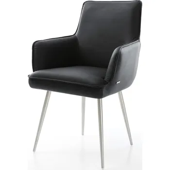 Jídelní židle DELIFE Jídelní židle Heira-Flex s područkami pravá kůže černá 4-nohá zúžená nerezová ocel taštičkové pružiny