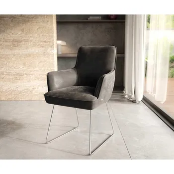 Jídelní židle DELIFE Jídelní židle Heira-Flex s područkami mikrovlákno antracit vintage tenká podnož nerezová ocel taštičkové pružiny