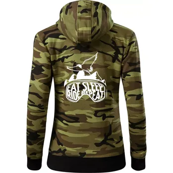 Dámská mikina Eat sleep ride repeat - hory - Dámská mikina trendy zipper s kapucí - M ( Zelený maskáč )