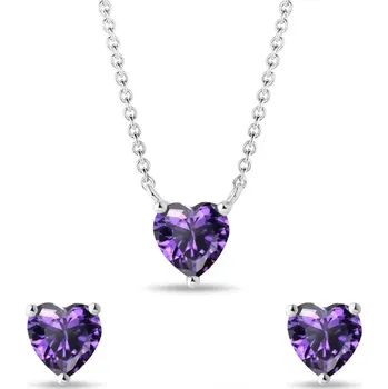 Souprava šperků Souprava náušnic a náhrdelníku s ametystem ve tvaru srdce KLENOTA