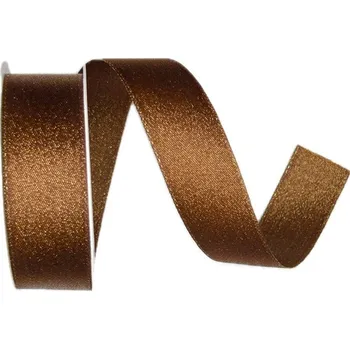 Stuha Stuha saténová STARDUST CINNAMON hnědá 25mm x 3m (10,-Kč/m) (Stuha saténová, jemně protkaná zlatým lurexem, oboulící, hnědá, s jemným glitrovým leskem )