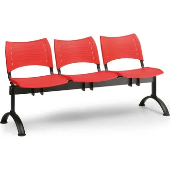 Plastová lavice VISIO, 3-sedák - černé nohy, červená
