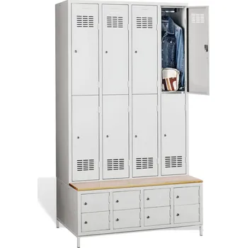 Školní nábytek 8+8-dveřová šatní skříň s krátkými dveřmi, zabudovanou lavicí a skříněmi na obuv #03 MINI 8 PLUS