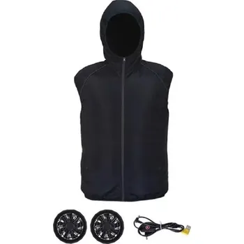 Pánská vesta Pánská větraná vesta s kapucí Vesta s klimatizací 2x 9 cm bezkartáčový ventilátor USB napájení Letní pracovní outdoor vesta pro muže černá L