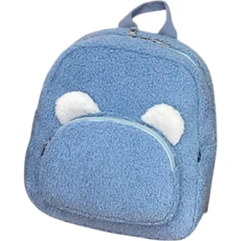 Dětský batoh Plyšový mini batoh 27 x 23 x 10 cm s medvědíma ušima Přední kapsa na zip Roztomilý dětský batůžek Měkký batoh na výlety i do školky modrá