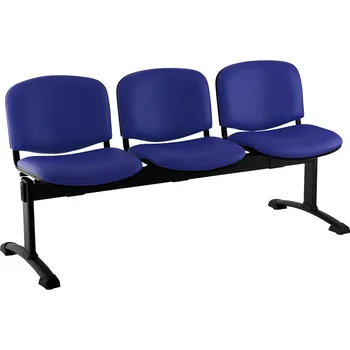 Kožená lavice ISO, 3-sedák - černé nohy, modrá