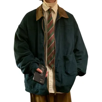 Pánská bunda Manšestrová bunda na zip s límcem Oversize retro bunda s kapsami Elegantní podzimní bunda na volný čas Vintage styl do města i kanceláře modrá XXS