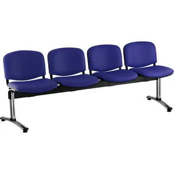 Kožená lavice ISO, 4-sedák - chromované nohy, modrá