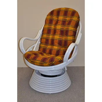 Křeslo Ratanové houpací křeslo SWIVEL bílé polstr okrová kostka