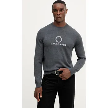 Pánský svetr Vlněný svetr Trussardi pánský, šedá barva, M0358000037N 90X, vel. XXL