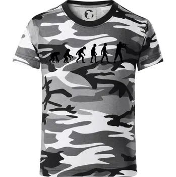Chlapecké tričko Evoluce vojáka - stojící - Dětské maskáčové triko - 122 cm/6 let ( Šedý maskáč )