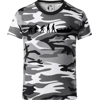 Chlapecké tričko Evoluce člun - Dětské maskáčové triko - 122 cm/6 let ( Šedý maskáč )