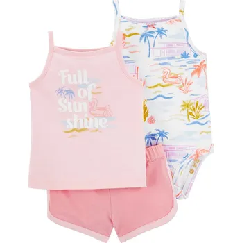 Kojenecká souprava CARTER'S Set 3dílný body na ramínka, tílko, kraťasy Pink Sunshine holka 3m