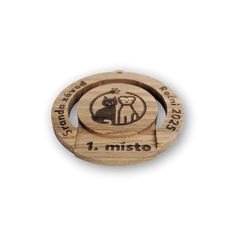 psí známka Svět Tlapky Dřevěná Ekomedaile - Kruh Dřevina nebo odstín: Dub (dřevo)