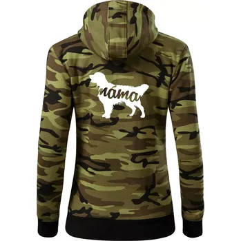 Dámská mikina Zlatý retrívr máma obrys - Dámská mikina trendy zipper s kapucí - M ( Zelený maskáč )