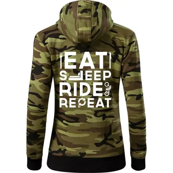 Dámská mikina Eat sleep ride moto - Dámská mikina trendy zipper s kapucí - L ( Zelený maskáč )