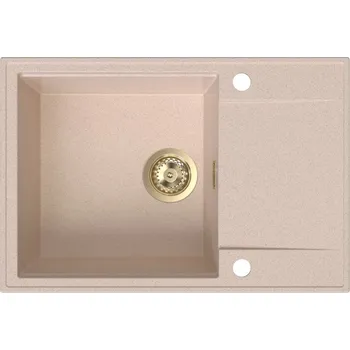 Granitový dřez Sink Quality Sink55, kuchyňský granitový dřez 680x460x215 mm + zlatý sifon, béžová, SKQ-SINK.P.1KDO.XG