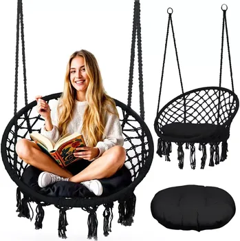 Závěsná houpačka Čapí hnízdo BOHO s polštářem black (290011)