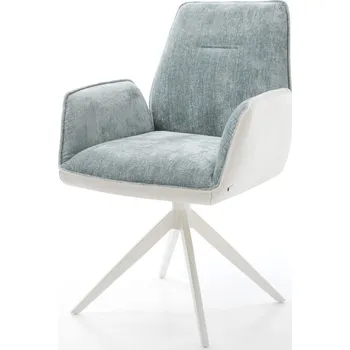Jídelní židle DELIFE Jídelní židle Zoa-Flex kombinace materiálů pravá kůže bílá pastelově modrá křížová podnož široká bílá otočná 360° houpací funkce taštičkové pružiny