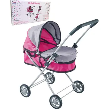 Panenka Kočárek hluboký růžovo-šedý pro panenku miminko do 43cm
