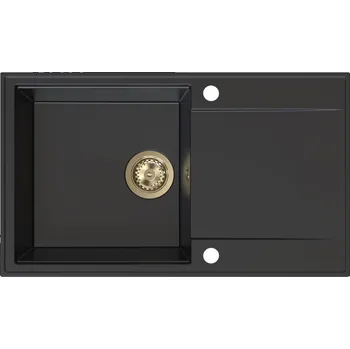 Granitový dřez Sink Quality Sink55, kuchyňský granitový dřez 780x460x215 mm + zlatý sifon, černá, SKQ-SINK.C.1KDOL.XG