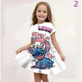 Dívčí šaty Dívčí letní šaty na motivy Disney pohádek (Lilo a Stitch + Frozen + Malá mořská víla) Motiv: 2, Velikost: 110