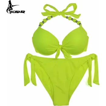 Dámské plavky Dámské dvoudílné push up plavky s korálky (mix barev a vzorů) Barva: žlutá (solid yellow), Velikost: M