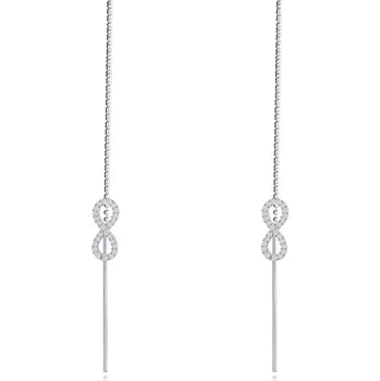 Náušnice Provlékací náušnice ze stříbra 925 - Symbol Infinity na řetízku, zirkony