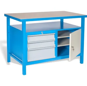 Dílenský stůl Lehký pracovní stůl se 3 zásuvkami a skříňkou #08 EASYWORK DS 150 x 70 x 85 cm nebeská modrá