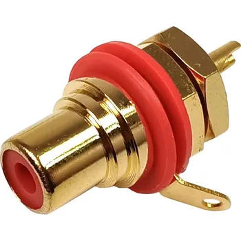Elektrická zásuvka Konektor CINCH precizní, panelová zásuvka, zlacená, červená