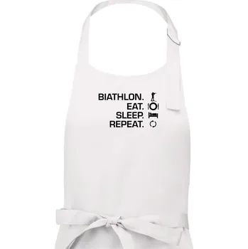 Kuchyňská zástěra Biathlon Eat Sleep Repeat - Pánská zástěra na vaření - Univerzální velikost ( Bílá )