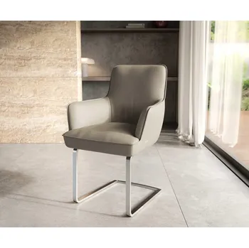 Jídelní židle DELIFE Jídelní židle Heira-Flex s područkami pravá kůže tmavě béžová jídelní židle plochá nerezová ocel taštičkové pružiny