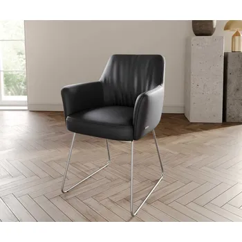 Jídelní židle DELIFE Jídelní židle Xana-Flex s područkami pravá kůže černá tenká podnož nerezová ocel taštičkové pružiny