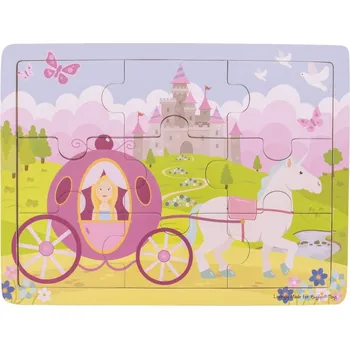 Výuková hračka Bigjigs Toys Dřevěné puzzle princezna s kočárem