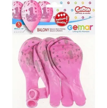 Balónek Balony Premium Hel Mam Już Roczek, różowe, 13" op. 5szt., GoDan