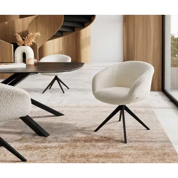 Jídelní židle DELIFE Jídelní židle Vinka-Flex s područkami bouclé bílá křížová podnož široká černá otočná 360° taštičkové pružiny