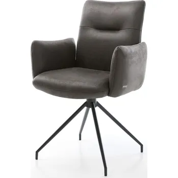 Jídelní židle DELIFE Jídelní židle Jova-Flex s područkami mikrovlákno antracit vintage křížová podnož zúžená černá otočná o 180° taštičkové pružiny