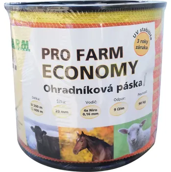 Ohradník PROFARM Páska, 20mm, 200 m, PRO FARM ECONOMY, žlutooranž, 4x0,16 Niro