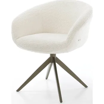 Jídelní židle DELIFE Jídelní židle Vinka-Flex s područkami bouclé bílá křížová podnož široká titanová povrchová úprava 360° otočná taštičkové pružiny