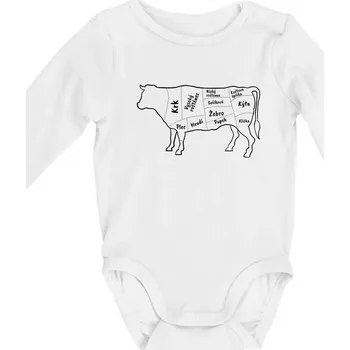 Kráva nákres s názvy - Body kojenecké s dlouhým rukávem - Dlouhý r. 3-6 měs ( Bílá )