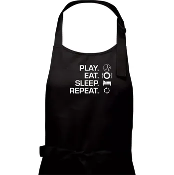 Kuchyňská zástěra Play Eat Sleep Repeat tenis - Dámská zástěra na vaření - Univerzální velikost ( Černá )