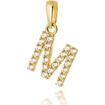 Přívěsek Přívěšek písmenko M ze žlutého zlata se zirkony ZZ0826MF + dárek zdarma