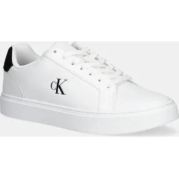 Pánské tenisky Kožené tenisky Calvin Klein CLASSIC CUPSOLE LACEUP LTH pánské, bílá barva, YM0YM01435 00X, EUR 46