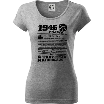 Dámské tričko 1946 v kostce - Dámské triko Pure - S ( Tmavě šedý melír )