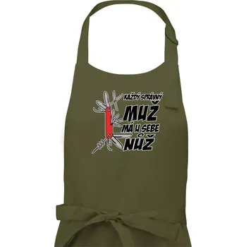 Kuchyňská zástěra Každý správný muž, má u sebe nůž - Pánská zástěra na vaření - Univerzální velikost ( Khaki )