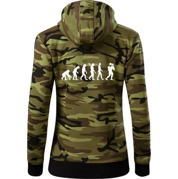 Dámská mikina Evoluce box - Dámská mikina trendy zipper s kapucí - L ( Zelený maskáč )